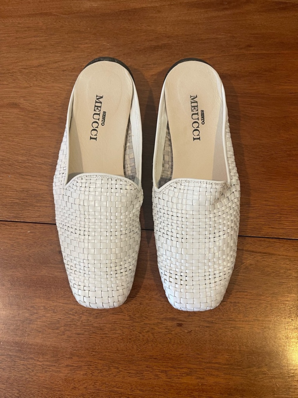 Sesto Meucci White Woven Mule Slides Italian Leather
